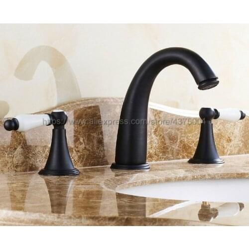 Black Oil Rubbed Brass bathroom faucet for hot and cold Mixer tap Sink faucet Double handle 3 hole bathroom basin faucet Nnf316