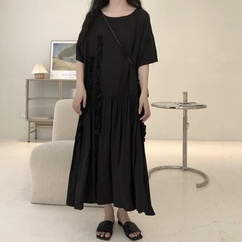 Large summer 2021 new black dress thin waist Yamamoto dark skirt stitched long skirt