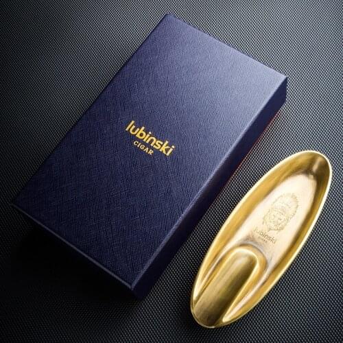 LUBINSKI Classic Handmade Pure Copper Single Slot Cigar Cigarette Tobacco Ashtray Holder For Home Smoking Tool W/Gift Box