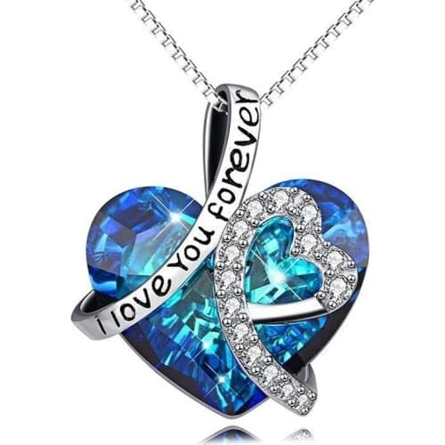 Fashion Cool New Ornament I Love You Forever Ocean Heart Heart Crystal Clavicle Necklace