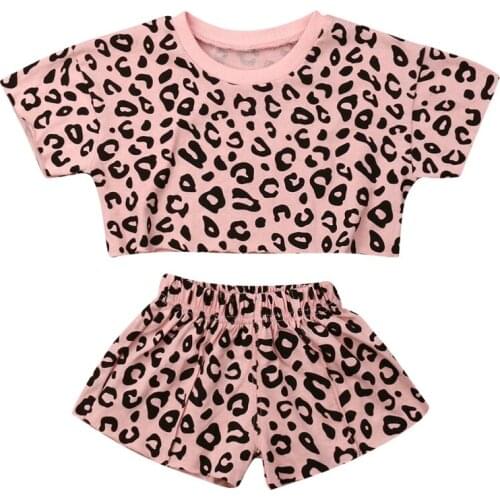 Fashion 2pcs Baby Girl Cotton Leopard Clothes Sets Short Sleeve T-shirts Tops +Short Pants Outdoor Kids Girl Casual Outfits