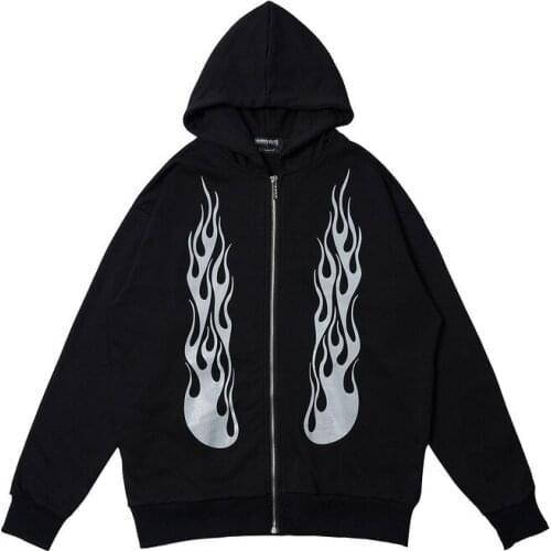 Mens Sweatshirt 2021 Spring Winter New High Street Solid Color Flame Print Sweatshirt Loose and Comfortable Lazy Wind Hoodies