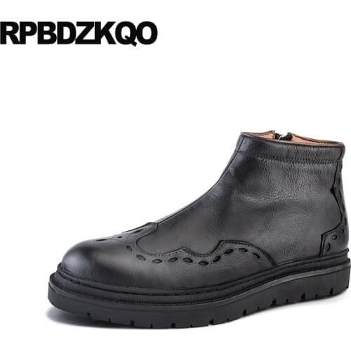 Shoes faux fur black footwear booties zipper men fall full grain leather boots sheepskin genuine high quality italian winter