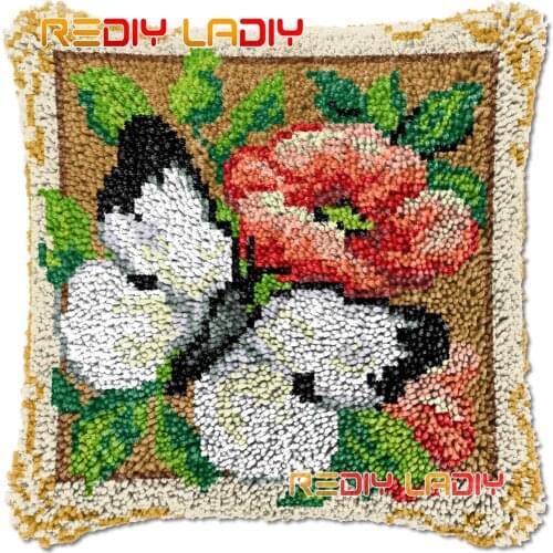 Latch Hook Cushion White Butterfly DIY Needlepoint Kits Chunky Acrylic Yarn Arts Crocheting Lofty Pillow Case Hobby & Crafts