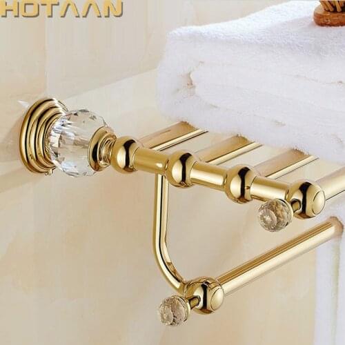 Stainless Steel Wall Mounted Gold Color Bath Towel Rack Active Bathroom Towel Holder Double Towel Shelf Bathroom Accessories