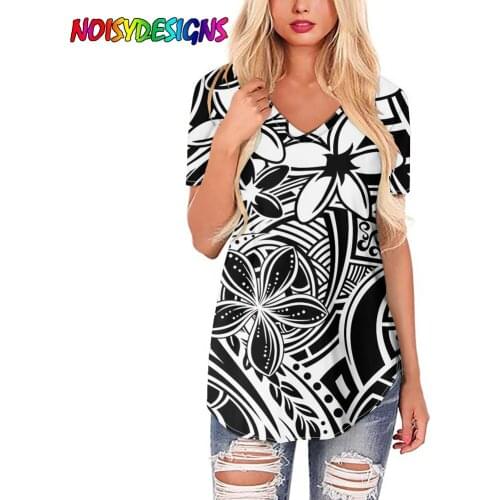NOISYDESIGNS Women T-Shirts Summer Polynesian Tropical Bouquet Pattern Woman Tops Tees Tshirts Lady Plus Size Tops for Female