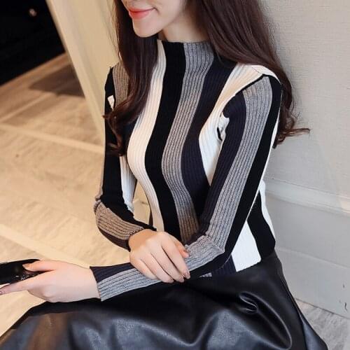 New Winter Women Sweaters Fashion Turtleneck Casual Striped Pullovers Knitted Sweaters Long Sleeve Female Jumper Tops