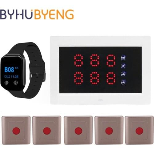BYHUBYENG Restaurant Pager Wireless Waiter Calling System Watch Receiver Call Button Transmitter LED Screen Combo