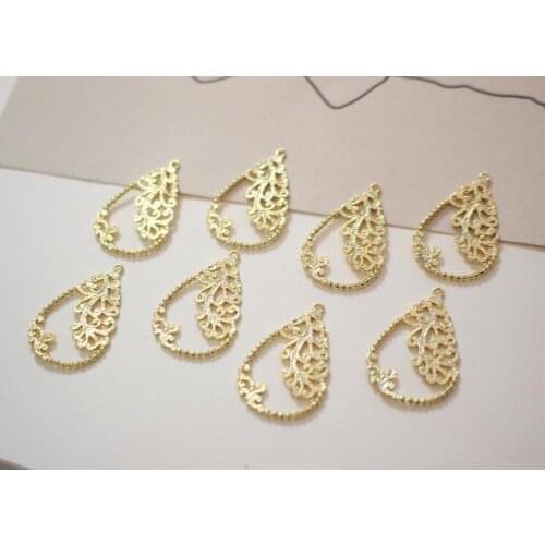 Water Droplet Lace Copper Plated 18K Real Gold Color Pendant DIY Ear Stud Material Accessories