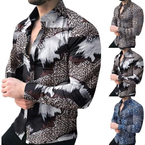Leopard Printed Shirts Men 2021 Spring Long Sleeve Laepl Casual Dress Shirt Streetwear Social Party Clothes Camisa Masculina