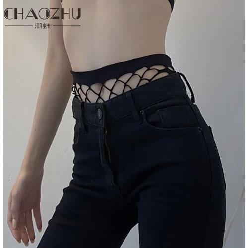CHAOZHU Middle Waist Lady Sexy Fashion European Fishnet Women Underwear Panties Thong G String Stretch Plus Size Black White