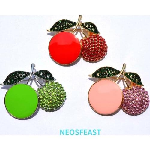 Rhinestone Fruit Brooches for Women Enameled Cherry Pin Mix Color Ladies Birthday Gifts Dress Garments Accessory Fashion Jewelry