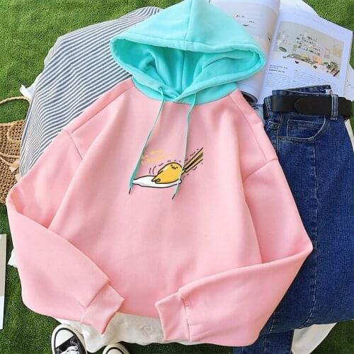 Lazy Egg Couple Hip Hop Drawstring Stitch Harajuku Women Hoodie Fleece Candy Print Sweatshirt Hoodie Casual Oversize Pullover