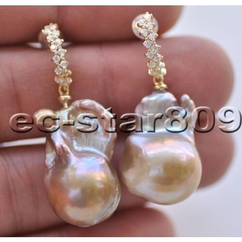 P6554 22mm Lavender Baroque Keshi Reborn PEARL Dangle Earring CZ