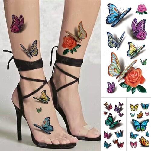 Waterproof Temporary Tattoo Sticker 3D Feather Butterfly Flash Tatoo Wrist shoulder leg Fake Tatto For Body Art Women Girl