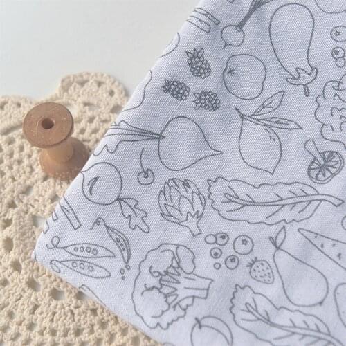 Sketch Vegetable And Fruit Printed Cotton And Linen Fabric Sofa Table Curtain Home Decoration Bag Handmade Diy Patchwork Fabric