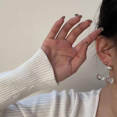 AOMU 2021 New Korean Transparent Cherry Fruit Shaped Pendientes Drop Earrings For Women Sweet Girls Cute Jewelry Trendy Gift