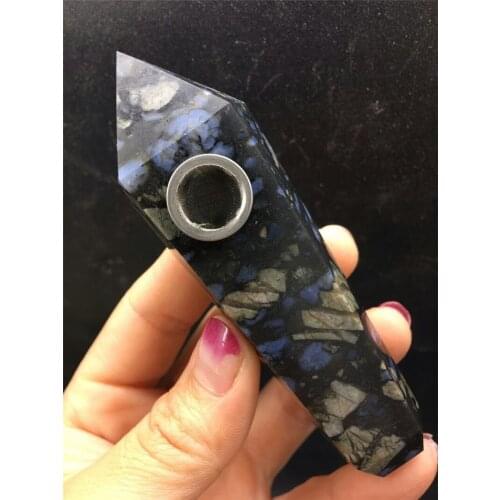 1pcs beautiful Blue amber stones quartz pipe natural Blue amber stones crystal Stone Quartz Crystal Wand Pipe healing tobacco