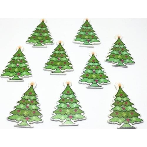 100pcs 35x25mm Wood Christmas Tree Buttons Embellishments Scrapbooking Cardmaking Christmas Crafts Xmas Sewing 2 Holes Button