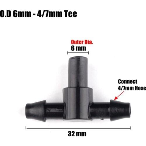 200pcs 4/7mm to 6mm Nozzle Connector Hose Tee Horticultural Irrigation Veg Plot Plant Pots Drip System Watering Pipe Joint