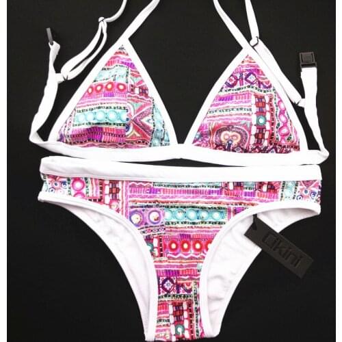 2020 Hot Design Retro Style Simple Model Brazilian Sexy Printing Swimsuit Bikinis Halter Padded Biquinis Feminino 2016 Swimwear