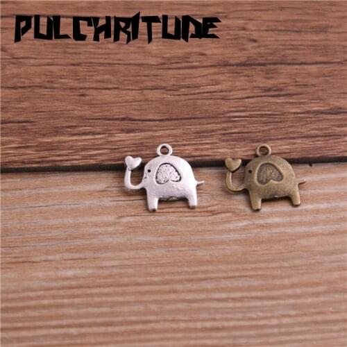 30PCS 14*15mm Metal Alloy Two Color Letter Calf Elephant Charms For Jewelry Making DIY Handmade Craft