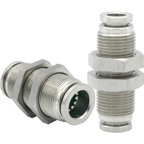 304 Stainless Steel Air Pneumatic Push In Fitting Bulkhead Straight Quick Connector Tube OD 4mm 6mm 8mm 10mm 12mm 14mm 16mm