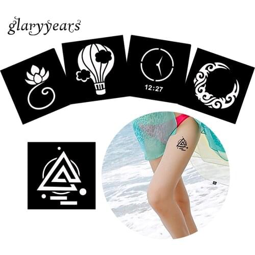 5 Pieces Small Hollow Henna Tattoo Stencil Lotus Flower Clock Design for Body Painting Art Mehndi Waterproof Tattoo Stencil G#15