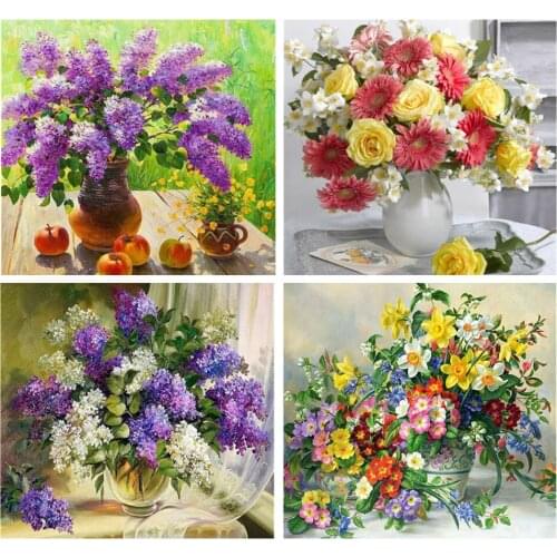 5D diy Diamond Painting Flower Cross Stitch Kit Full Diamond Embroidery Flowers Pattern Mosaic Picture of Rhinestones Decor Gift