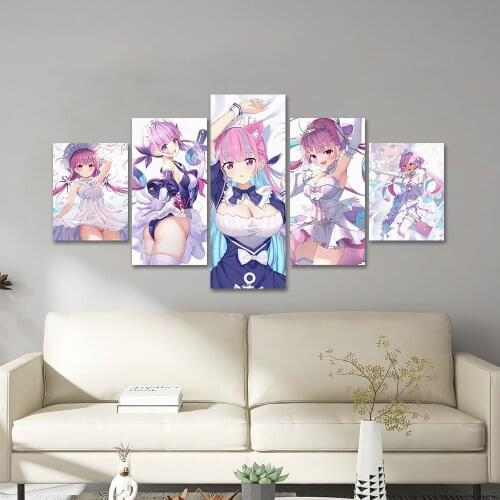 Anime Hololive minato aqua 5 Piece Poster Pictures Home Decoration Paintings Canvas HD Prints Wall Art Modular Living Room