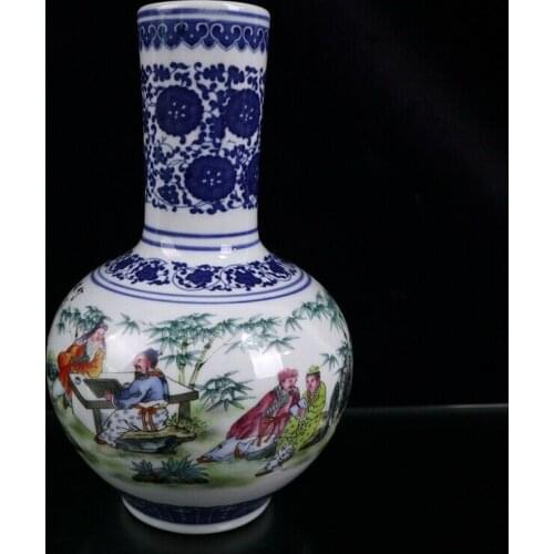 Antique China Song Dynasty Blue and white Seven Sages of Bamboo Forest bottle