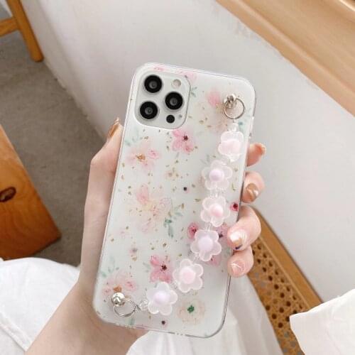 Beautiful Flower Wristband TPU Phone Case for iPhone11 12 Pro MAX mini X XR XS MAX 7 8 Plus Protective Cover