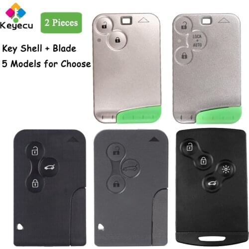 KEYECU 2PCS/Lot Smart Card Remote Key Shell Case - 4 Buttons + Uncut Blade - FOB for Renault Koleos Clio Megane Scenic Laguna
