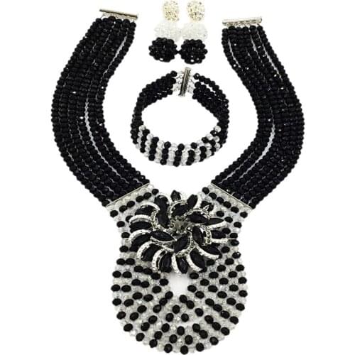 Black and Transparent Crystal Beaded Necklace African Wedding Beads Bridal Party Jewelry Sets 6C-XJZ006