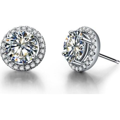 Extremely Brilliant 1Ct each 6.5mm D Color Moissanite Stud Earrings Platinum 950 Earring for Her Womens Wedding Jewelry