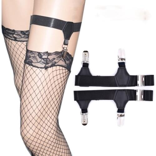 Womens Black Metal Clips Non-slip Stockings Garters Stays Suspenders Female Leg Elastic Knee High Socks Holders Garter Belt