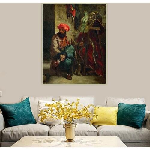 Citon Eugene Delacroix《The Turk has the saddle》Canvas Oil Painting Artwork Poster Picture Wall Background Decor Home Decoration