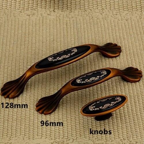 5" coffee dresser kitchen cabinet door handles 3.75" black white ceramic drawer cupboard knob pull Retro furniture handles 128mm