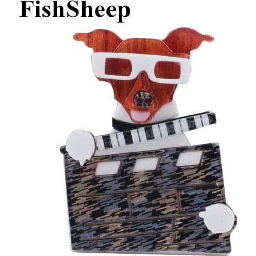 FishSheep New Acrylic Cute Dog Brooches Pins For Women Resin Pet Animal Movie Dog Big Brooch Badge 2021 Fashion Jewelry Gifts