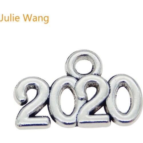 Julie Wang 100PCS Year 2020 Number Alloy Charms Antique Silver Color Pendants Jewelry Making Necklace Earrings Accessory