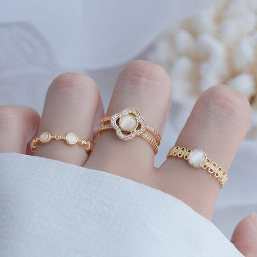 4 Styles Korean Micro Inlaid Zircon Cat Eye Ring Open Design Charm 14K Real Gold Bague Date Praty Brithday Gift Jewelry Pendant