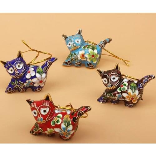 Cute Fancy Enamel Cat Charms Key Chain Cloisonne Filigree Animal Car Key Bag Necklace Pendant Decorations Christmas Tree Hanging