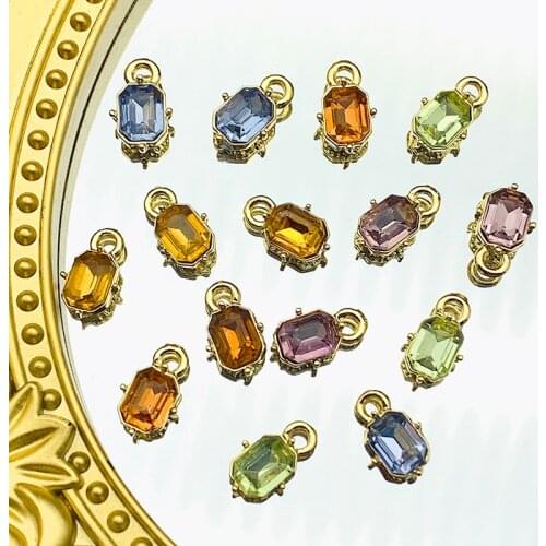 Mini Cute Square Crystal Charms Gold Color Metal Geometry Rectangle Pendants Wholesale For Making Earrings Necklace Accessories