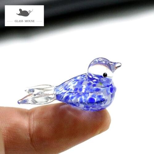 Miniature Murano Glass Dark Blue Bird Figurine Japan Style Home Garden Decor Accessories Lovely Handmade Animal Statue Ornaments