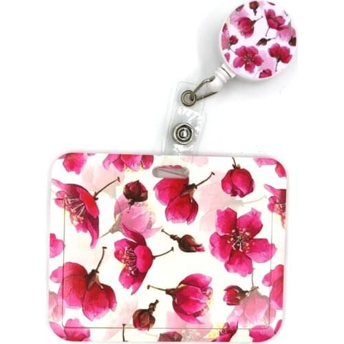 Red Flowers Fashion Women Card Holder Lanyard Colorful Retractable Badge Reel Nurse Doctor Student Exhibition ID Card Clip Badge