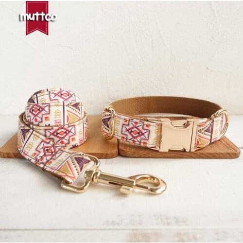 MUTTCO retailing high quality handmade collar THE FOLK BROWN dog collar and leash 5 sizes UDC058J