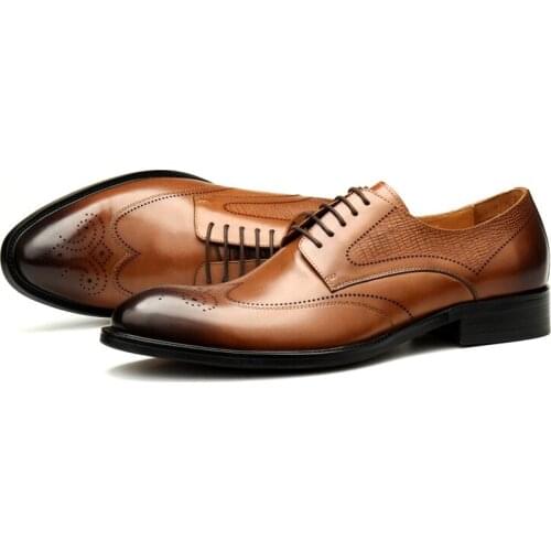 Large Size EUR45 Black / Brown / Wine Red Oxfords Business Shoes Genuine Leather Wedding Shoes Mens Social Shoes