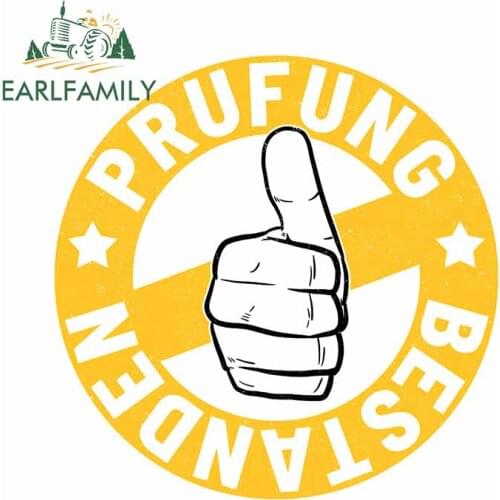 EARLFAMILY 13cm x 12.7cm for Prufung Bestanden Thumb Car Stickers Occlusion Scratch Decal Refrigerator Bumper Laptop Decoration