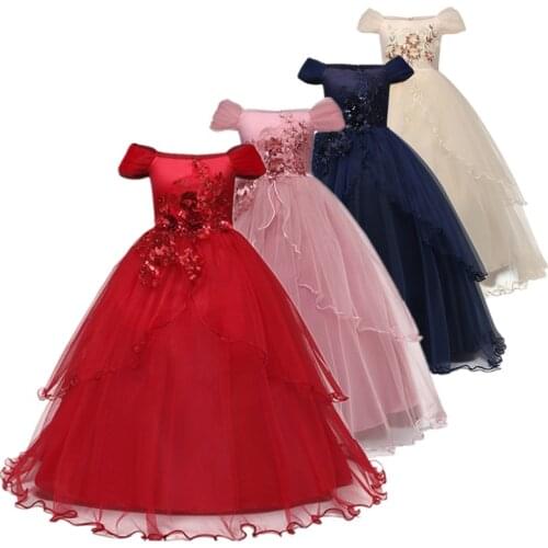 Baby Girl Party Dress For Kids Flower Lace Teenagers Long Prom Dress Elegant Ceremony Robe Wedding 6 14 Years Dresses for Girls