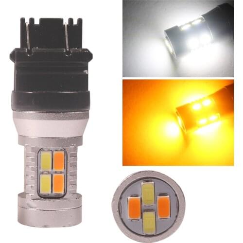NHAUTP 1Pcs Dual-Color T25 P21/7w LED Bulb 3157 5630 20-SMD Car Driving Lamp Turn Signa Lights 6000k+3000K